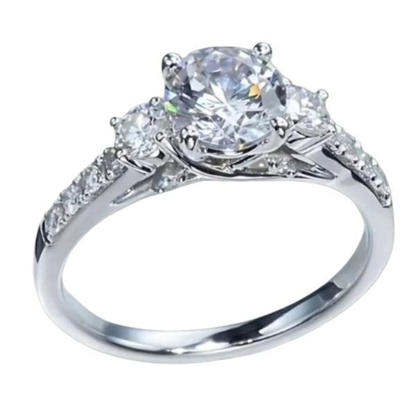 None Jewelry - Cubic Zirconia Three Stone Engagement Ring Silver Plated Size 7